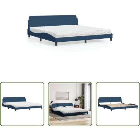 vidaXL Letto con testata -  Letto con Materasso Dover Blu 200x200 cm in Tessuto
