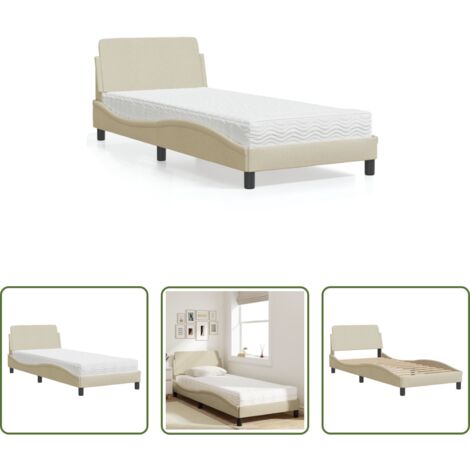 vidaXL Letto con testata -  Letto con Materasso Dover Crema 90x200 cm in Tessuto