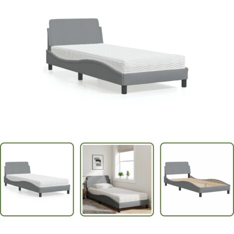 vidaXL Letto con testata -  Letto con Materasso Dover Grigio Chiaro 90x190 cm in Tessuto