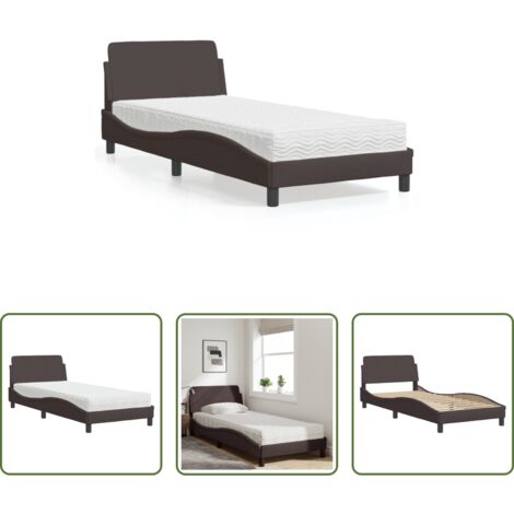 vidaXL Letto con testata -  Letto con Materasso Dover Marrone Scuro 90x200 cm in Tessuto