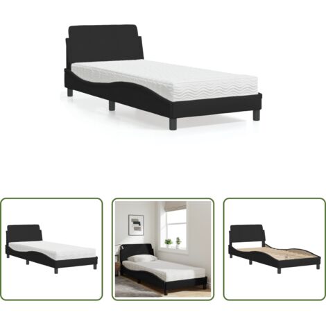 vidaXL Letto con testata -  Letto con Materasso Dover Nero 90x200 cm in Tessuto