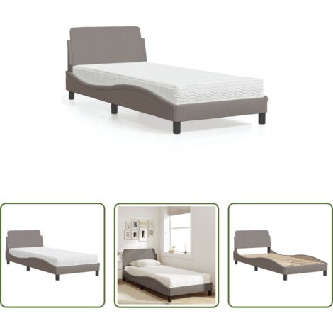 vidaXL Letto con testata -  Letto con Materasso Dover Tortora 90x200 cm in Tessuto
