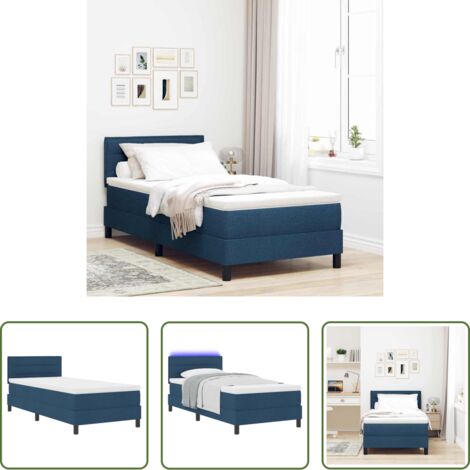 vidaXL Letto con testata regolabile -  Letto a molle con materasso con led Blu 100 x 200 cm Tessuto