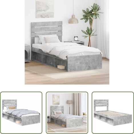 vidaXL Letto con testata -  Struttura del letto Calcestruzzo 90 x 200 cm Pino massello