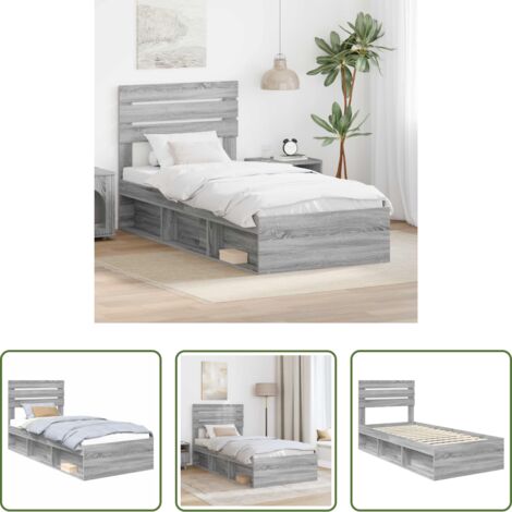 vidaXL Letto con testata -  Struttura del letto Grigio Sonoma 90 x 200 cm Pino massello