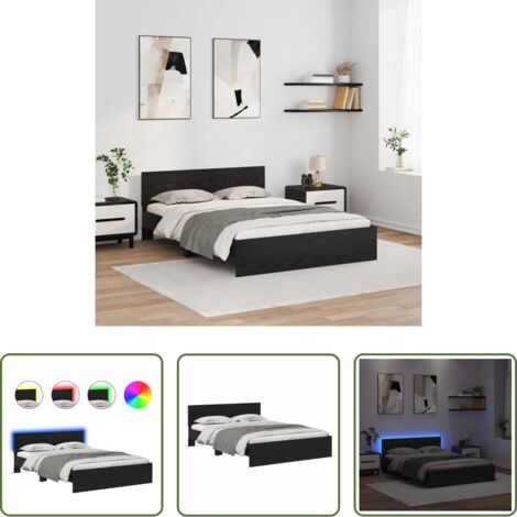 vidaXL Letto con testiera a LED -  Struttura del letto Rovere Nero 140 x 190 cm Legno multistrato