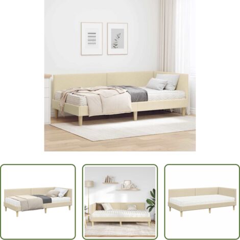 vidaXL Letto con testiera a parete -  Struttura Letto Angolare con Materasso 2 pcs Crema Tessuto