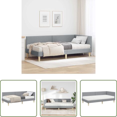 vidaXL Letto con testiera a parete -  Struttura Letto Angolare con Materasso 2 pcs Grigio chiaro