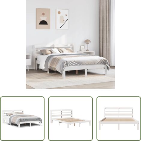 vidaXL Letto con testiera autoportante -  Giroletto con Testiera senza Materasso Bianco 160x200 cm