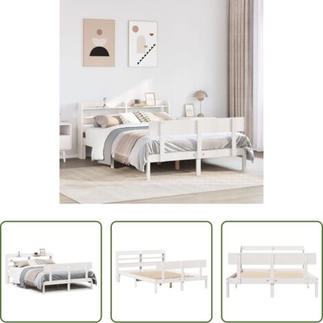 vidaXL Letto con testiera autoportante -  Letto senza Materasso Bianco 160x200 cm Legno Massello di Pino