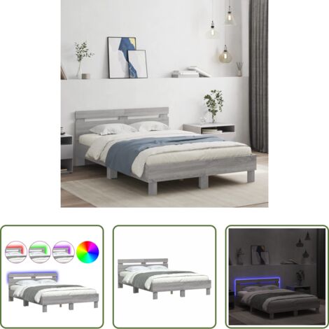 vidaXL Letto con testiera e LED -  Giroletto con Testiera e LED Grigio Sonoma 120x190 cm