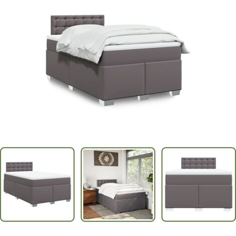 vidaXL Letto con testiera -  Giroletto a Molle con Materasso Grigio 120x190 cm in Similpelle