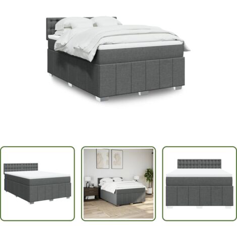 vidaXL Letto con testiera -  Giroletto a Molle con Materasso Grigio Scuro 140x200cm Tessuto