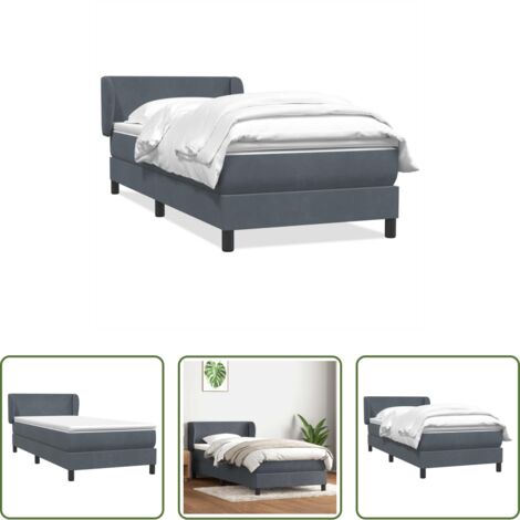 vidaXL Letto con testiera -  Giroletto a Molle con Materasso Grigio Scuro 80x210 cm Velluto