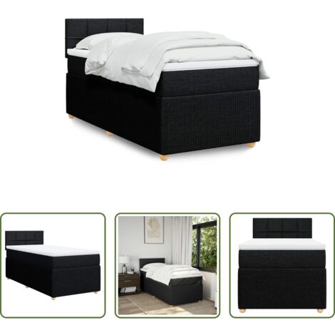 vidaXL Letto con testiera -  Giroletto a Molle con Materasso Nero 90x190 cm in Tessuto
