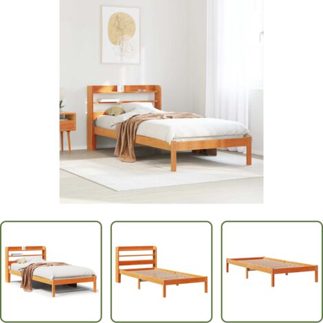 vidaXL Letto con testiera -  Giroletto con Testiera Marrone Cera 75x190 cm Massello Pino