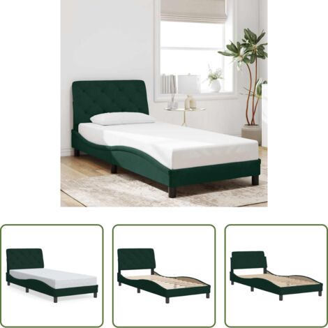 vidaXL Letto con testiera -  Giroletto senza Materasso Verde Scuro 90x190 cm in Velluto
