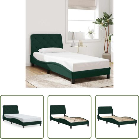 vidaXL Letto con testiera -  Giroletto senza Materasso Verde Scuro 90x200 cm in Velluto