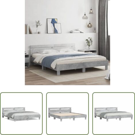vidaXL Letto con testiera -  Giroletto Testiera Grigio Cemento 180x200 cm Legno Multistrato