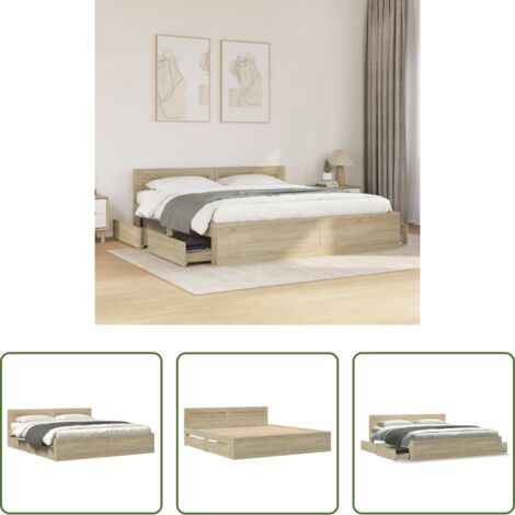 vidaXL Letto con testiera -  Giroletto Testiera Rovere Sonoma 180x200 cm Legno Multistrato
