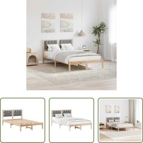 vidaXL Letto con testiera imbottita -  Struttura del letto Grigio chiaro 135 x 190 cm Pino massello