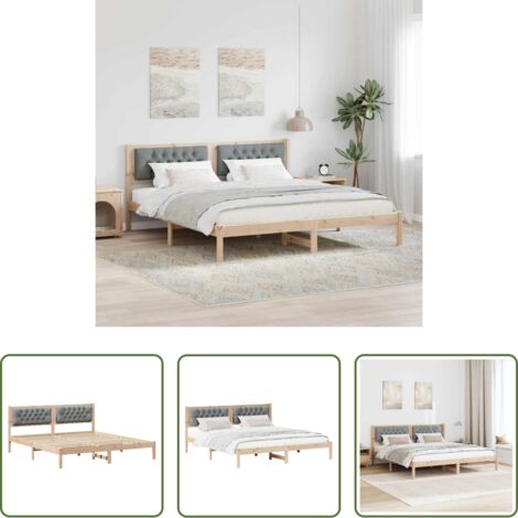 vidaXL Letto con testiera imbottita -  Struttura del letto Grigio chiaro 160 x 200 cm Pino massello