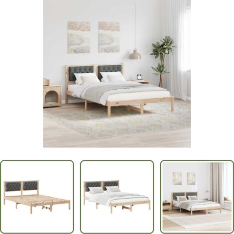 vidaXL Letto con testiera imbottita -  Struttura del letto Grigio scuro 140 x 200 cm Pino massello