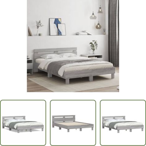 vidaXL Letto con testiera in legno -  Giroletto Testiera Grigio Sonoma 140x190 cm Legno Multistrato