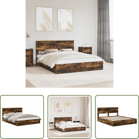 vidaXL Letto con testiera in legno -  Letto con Contenitore con testiera Rovere fumé 160 x 200 cm