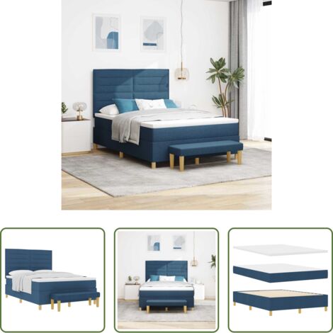 vidaXL Letto con testiera -  Letto a molle con materasso Blu 140 x 190 cm Tessuto