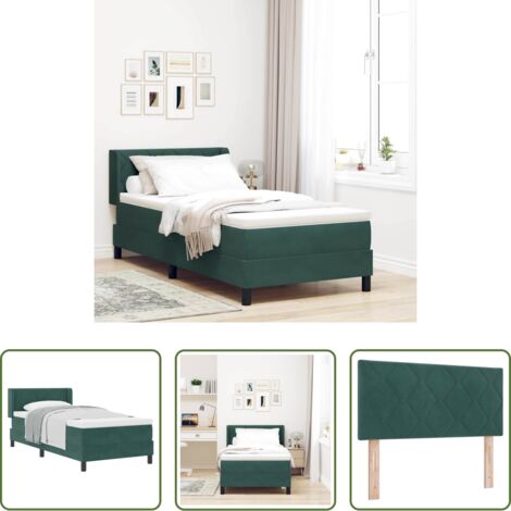 vidaXL Letto con testiera -  Letto a molle con materasso Verde Scuro 200 x 90 cm Velluto