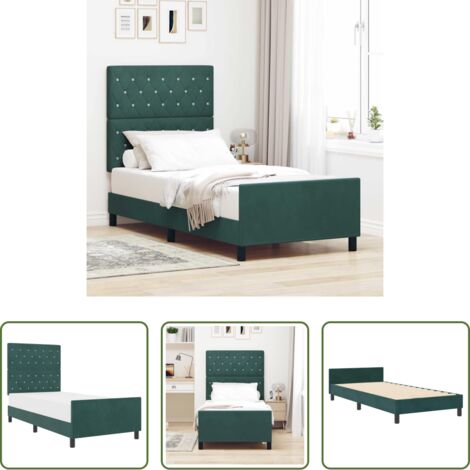 vidaXL Letto con testiera -  Letto a molle con testiera Verde Scuro 100 x 200 cm Velluto