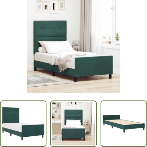 vidaXL Letto con testiera -  Letto a molle con testiera Verde Scuro 90 x 200 cm Velluto