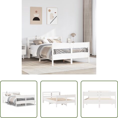vidaXL Letto con testiera -  Letto senza Materasso Bianco 140x190 cm Legno Massello di Pino