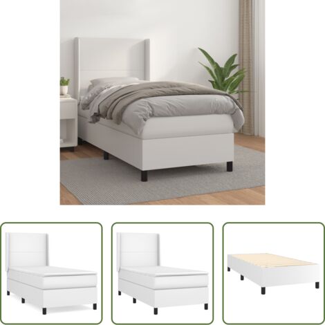 vidaXL Letto con testiera regolabile -  Giroletto a Molle con Materasso Bianco 100x200 cm in Similpelle