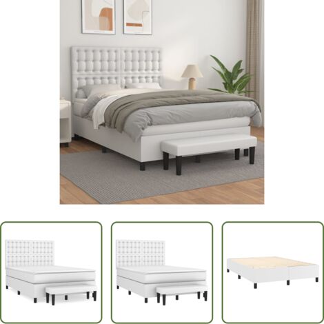 vidaXL Letto con testiera regolabile -  Giroletto a Molle con Materasso Bianco 140x190 cm in Similpelle