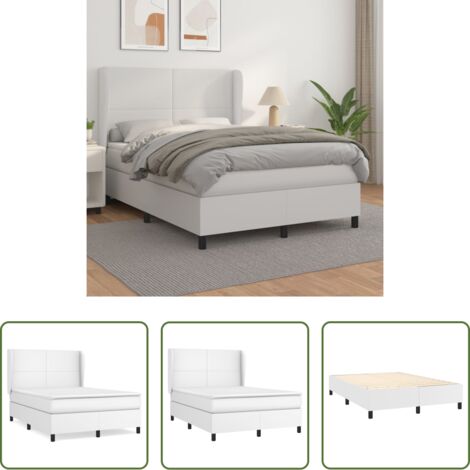 vidaXL Letto con testiera regolabile -  Giroletto a Molle con Materasso Bianco 140x200 cm in Similpelle