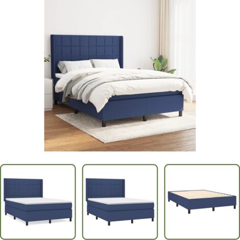 vidaXL Letto con testiera regolabile -  Giroletto a Molle con Materasso Blu 140x190 cm in Tessuto
