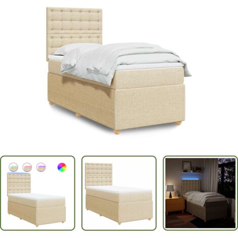 vidaXL Letto con testiera regolabile -  Giroletto a Molle con Materasso Crema 90x200 cm inTessuto