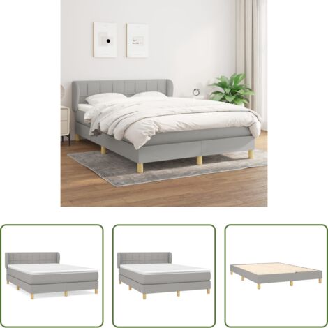 vidaXL Letto con testiera regolabile -  Giroletto a Molle con Materasso Grigio Chiaro 140x190cm Tessuto