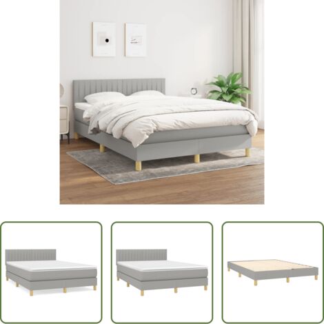 vidaXL Letto con testiera regolabile -  Giroletto a Molle con Materasso Grigio Chiaro 140x190cm Tessuto