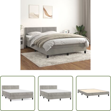 vidaXL Letto con testiera regolabile -  Giroletto a Molle con Materasso Grigio Chiaro 140x190cm Velluto