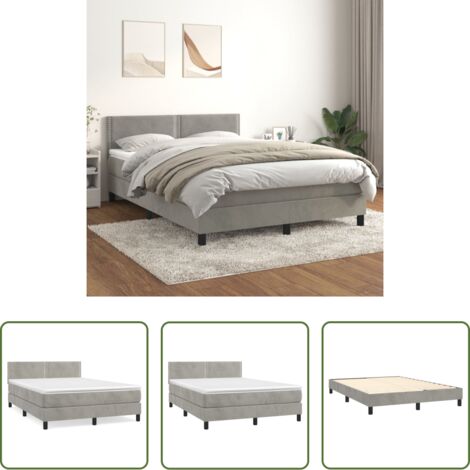 vidaXL Letto con testiera regolabile -  Giroletto a Molle con Materasso Grigio Chiaro 140x200cm Velluto