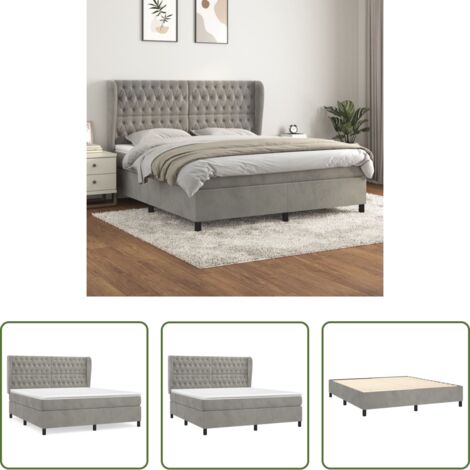 vidaXL Letto con testiera regolabile -  Giroletto a Molle con Materasso Grigio Chiaro 160x200cm Velluto