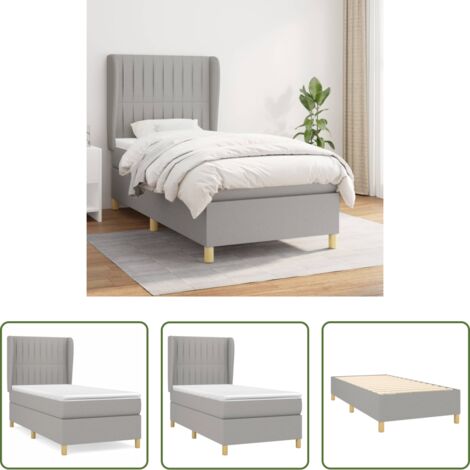 vidaXL Letto con testiera regolabile -  Giroletto a Molle con Materasso Grigio Chiaro 90x190 cm Tessuto