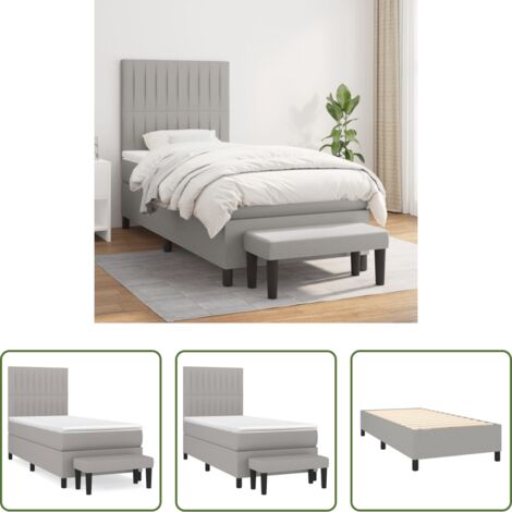 vidaXL Letto con testiera regolabile -  Giroletto a Molle con Materasso Grigio Chiaro100x200 cm Tessuto