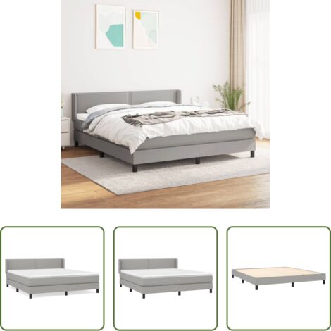 vidaXL Letto con testiera regolabile -  Giroletto a Molle con Materasso Grigio Chiaro180x200 cm Tessuto