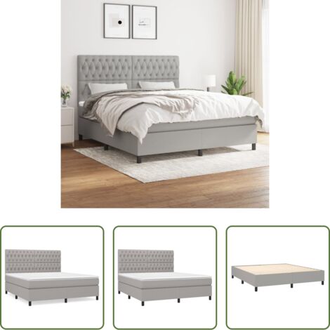 vidaXL Letto con testiera regolabile - Giroletto a Molle con Materasso Grigio Chiaro180x200 cm Tessuto