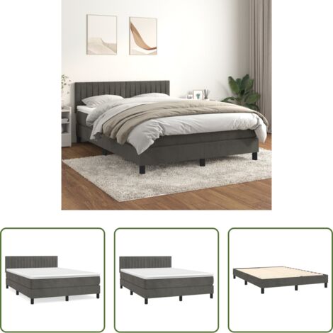 vidaXL Letto con testiera regolabile -  Giroletto a Molle con Materasso Grigio Scuro 140x190 cm Velluto