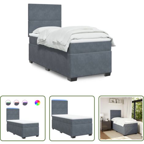 vidaXL Letto con testiera regolabile - Giroletto a Molle con Materasso Grigio Scuro 80x200 cm Velluto